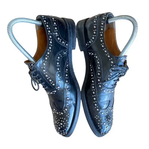 CHURCH’S Burwood Met. Polished Binder Brogue Studded Black Oxford, Size 37.5